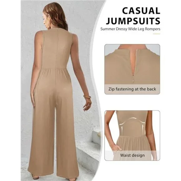 Jumpsuits for Women, Sleeveless Crew Neck Jumpsuits for Women Casual One